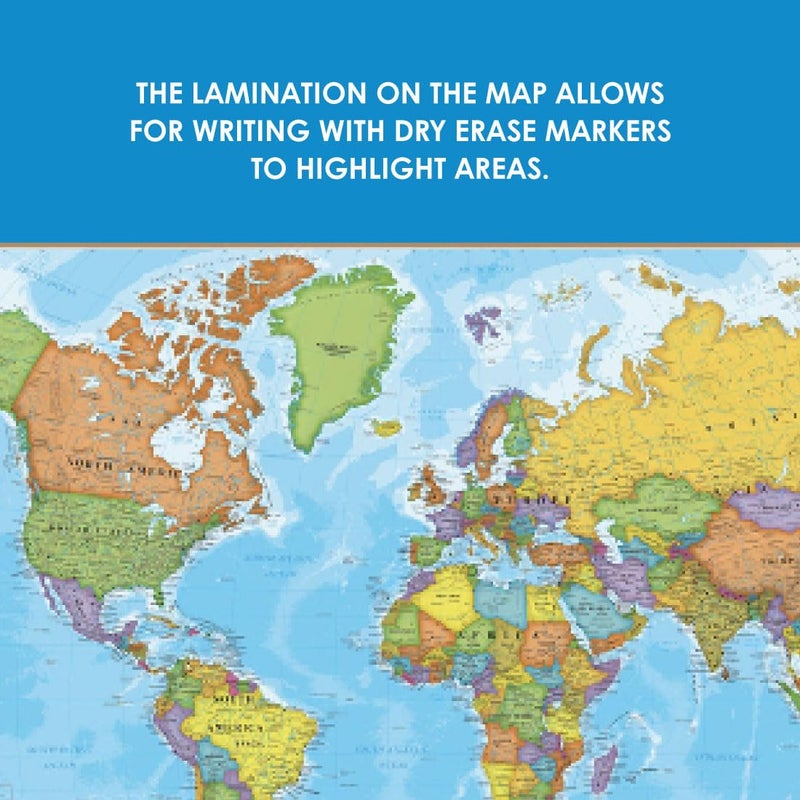 Waypoint Geographic Blue Ocean Series World Wall Map, Laminated World Map Poster, Educational Wall Art For Home, Classroom, or Office, Unique Gifts, 24â€ H x 36â€ W - Image 4